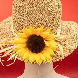 Vintage Sunflower Straw Raffia Women Sun Hat